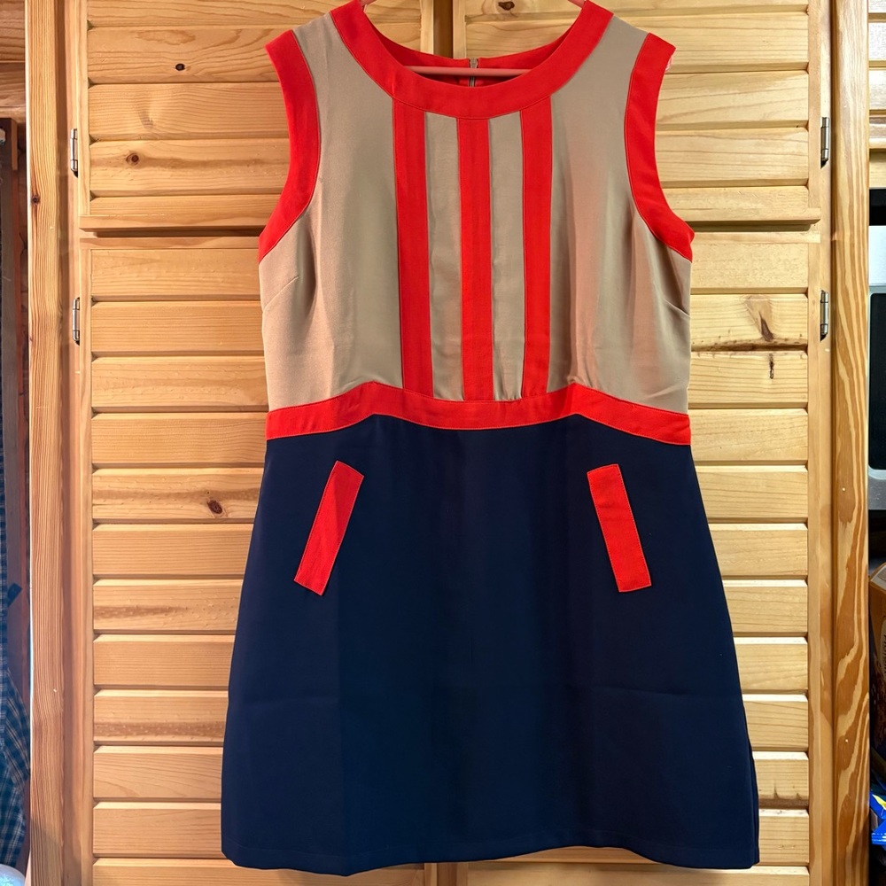 Bea and Dot by ModCloth Mini Sleeveless Dress, Size XL, Navy Red and Tan